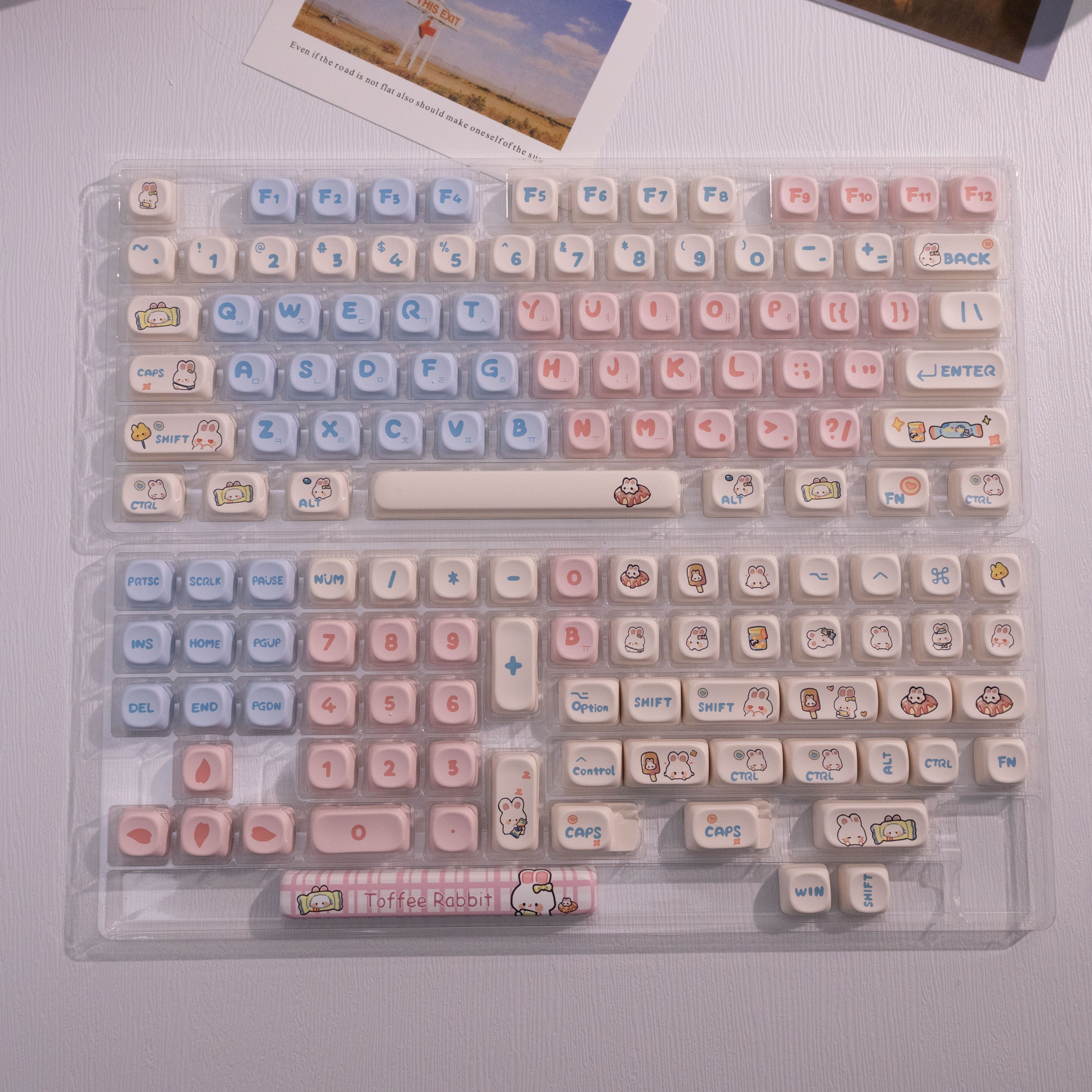 우유사탕 귀여운 기계식 키보드 키캡 한글 영문 각인 PBT 염료승화캐릭터 키캡 MOA 프로파일, MX 스위치 호환, 61/64/68/87/96/104/108 배열 키보드 지원, 한글 각인, 우유사탕 토끼 17,800원