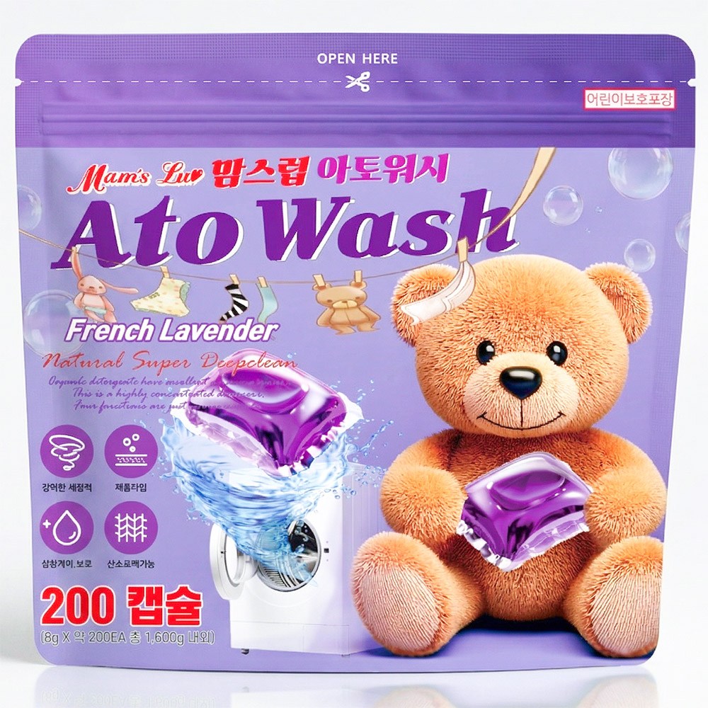 맘스럽아토워시 프렌치 라벤더 캡슐세제 200개입 10배고농축 국내산기술력 특대용량 10중효소 실내건조형 세탁세제 섬유유연제, 1개, 200개입 12,990원