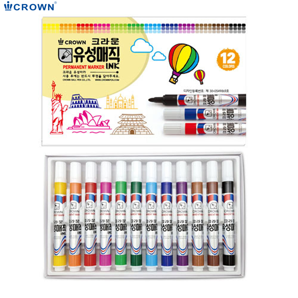 [크라운] 유성매직 12색 세트, 단품 3,190원