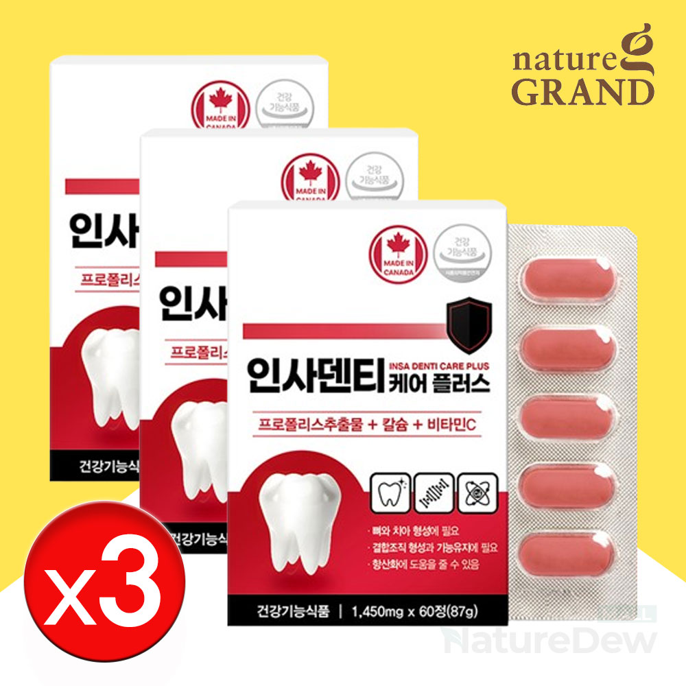 네이처그랜드 인사덴티 케어 플러스 2개월분 프로폴리스 칼슘 치아건강 뼈건강, 1개, 60정 49,500원