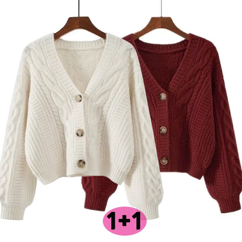 JUSTFEELING 1+1 여성 봄가을 니트가디건 빅사이즈 꽈배기 날씬해보이는 크롭 자켓 도톰한 가을 아우터 보온 스웨터 코트 점퍼 21,900원
