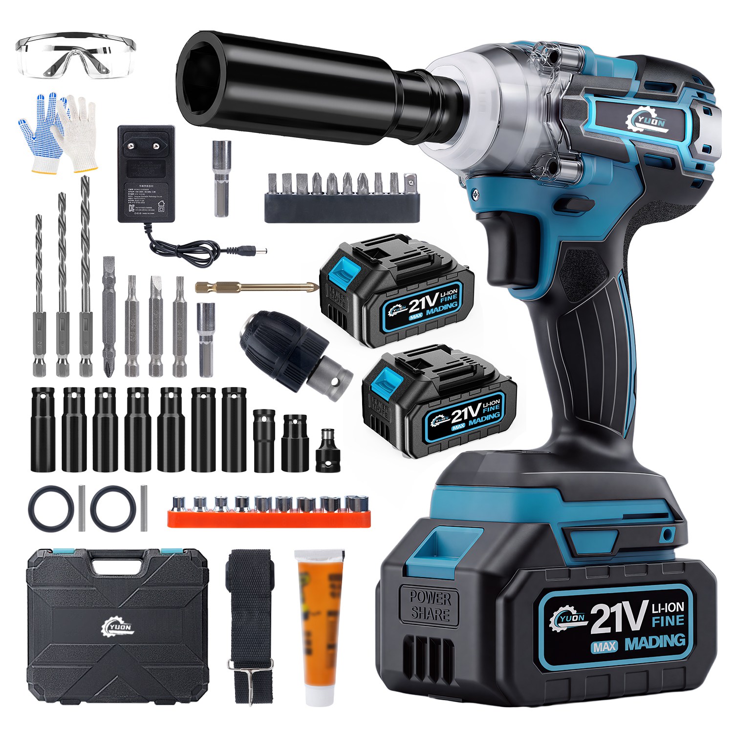 독일 기술 YUON 21V 충전 임팩 드릴 렌치 드라이버 800토크 고급팩 4.0Ah 배터리 2개 159,000원