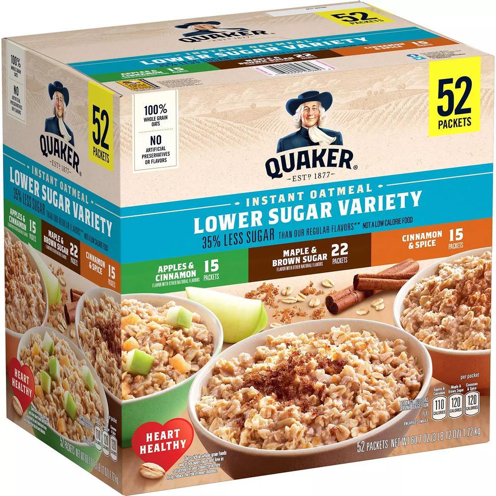 퀘이커 Quaker Lower Sugar Variety 로우슈가 인스턴트 오트밀 버라이어티팩 52개입 60.7oz(1.72kg), 1개, 1.72kg 44,560원