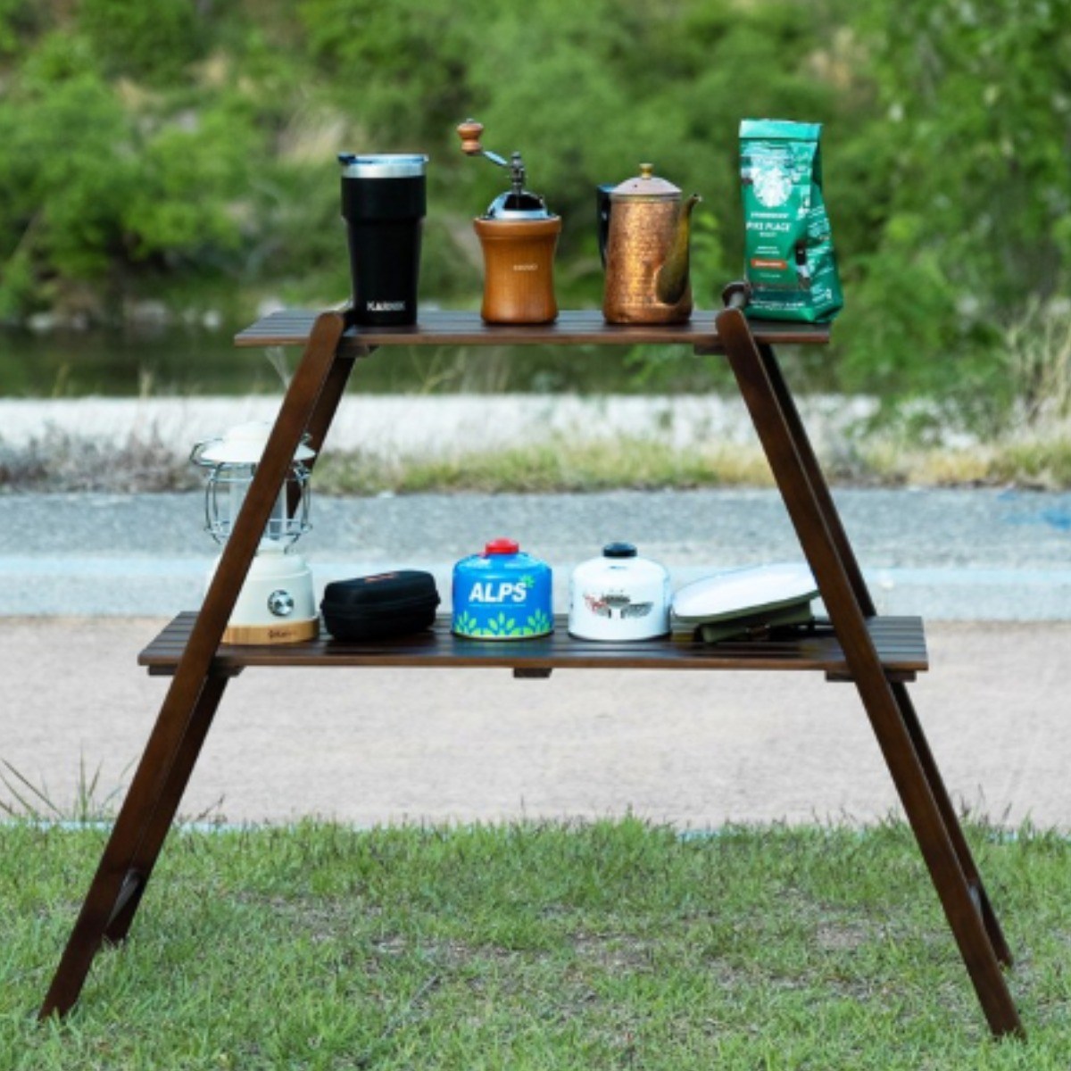 카르닉 감성캠핑 2단 우드 쉘프 원목 선반, 월넛, 1개 62,000원