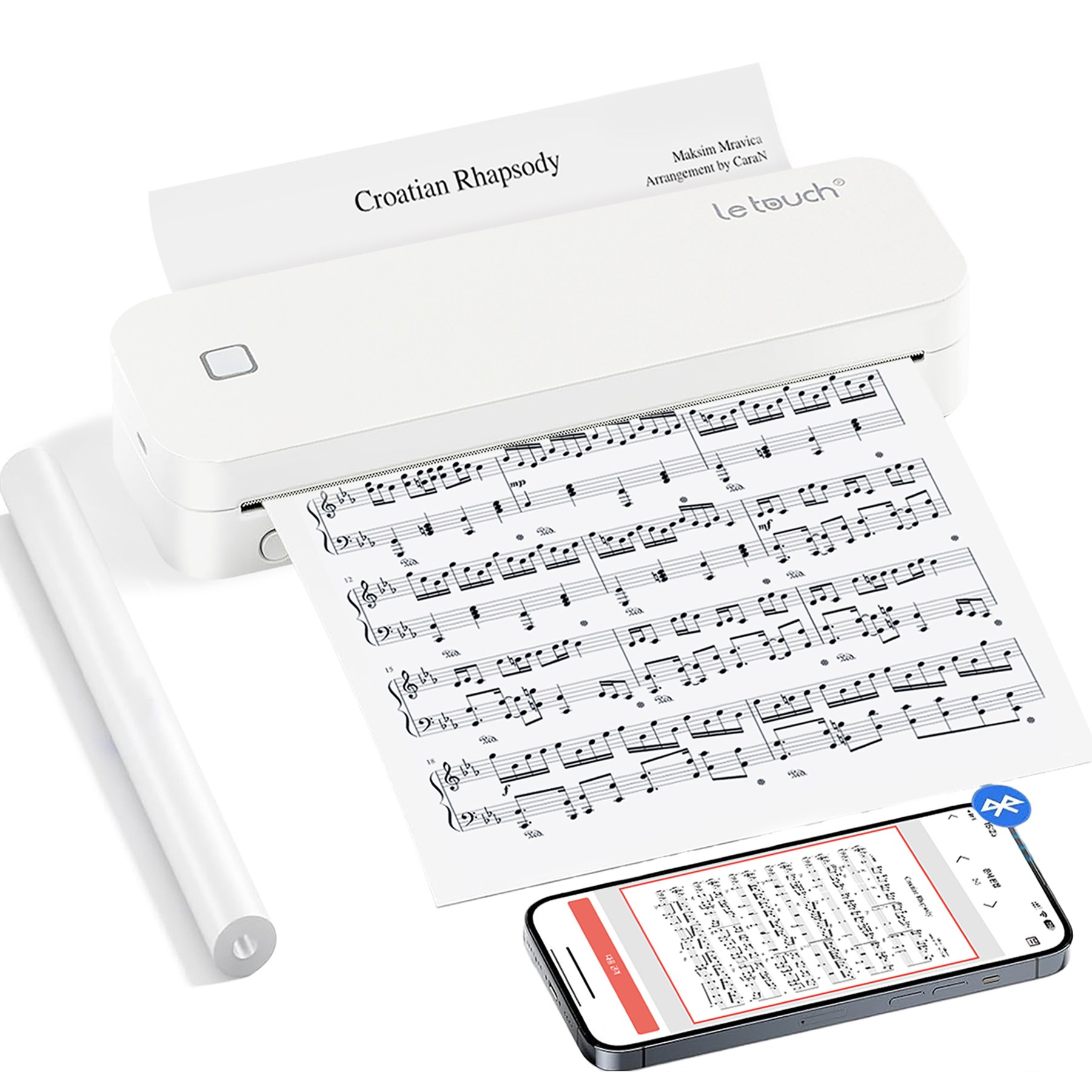 당일출고 레터치 휴대용프린터 블루투스 무선 라벨 프린터 A4 모바일 포토프린터+롤 감열지 1롤 내장 수험생선물 열전사 감열식, 화이트 138,890원