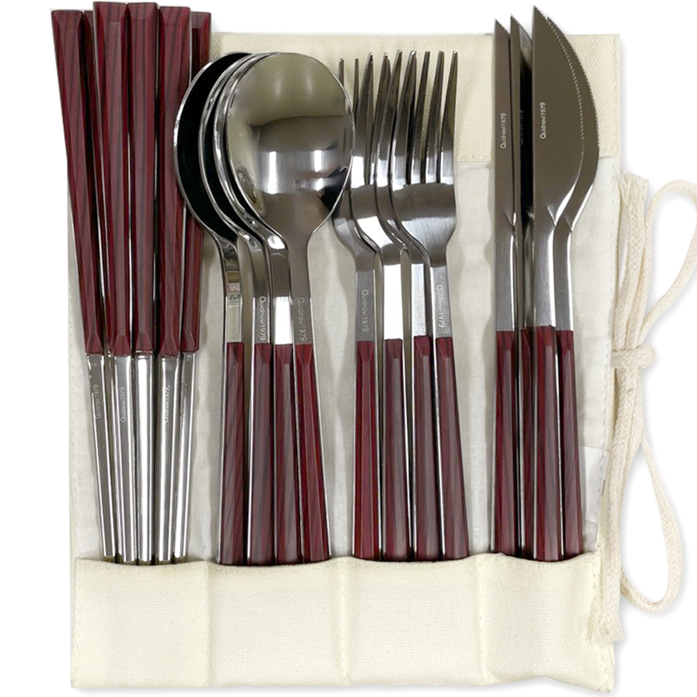 캠핑 커트러리 퀴드노비 1979 스푼 4p + 포크 4p + 나이프 4p + 젓가락 4쌍 + 전용 파우치 4인 세트 26,980원