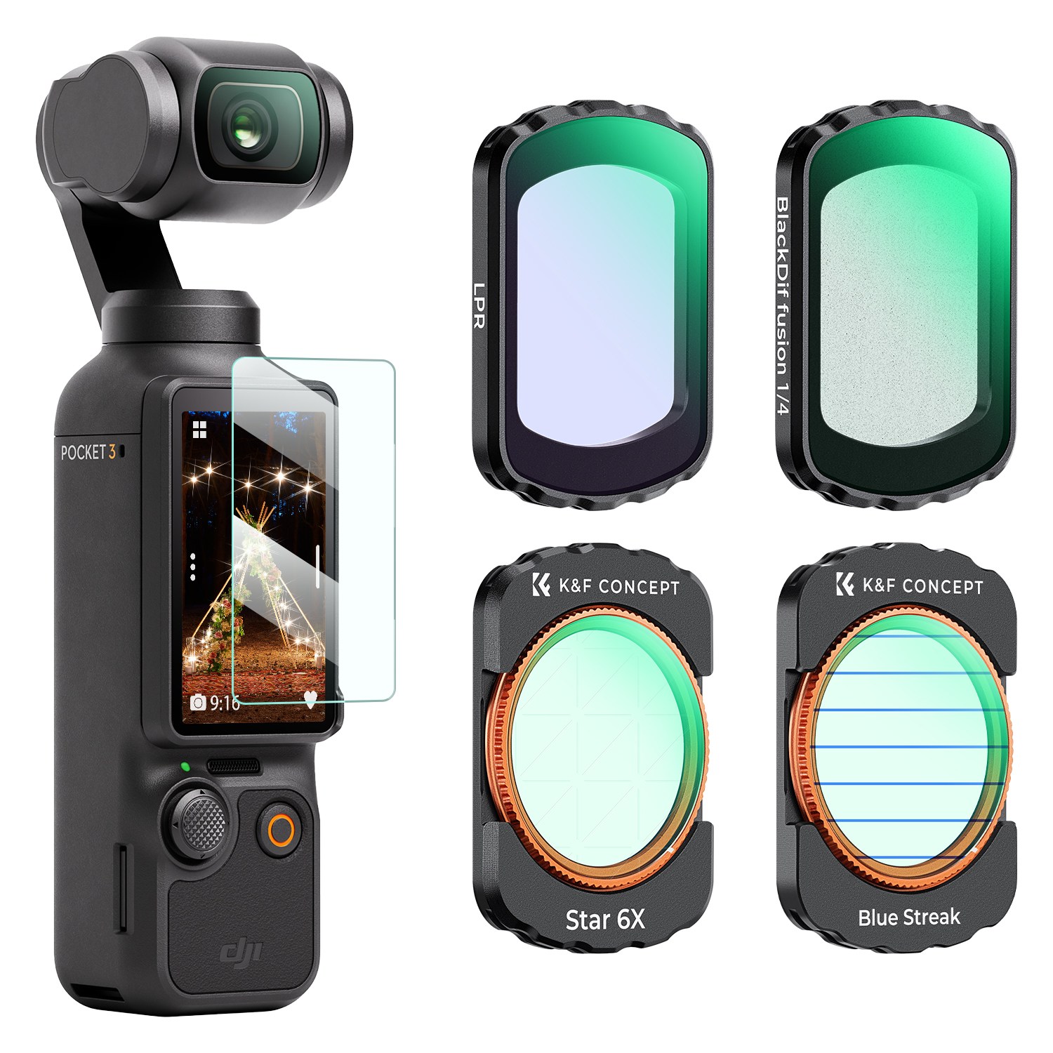 K&F CONCEPT DJI Osmo Pocket 3 마그네틱 4종 필터 세트 (블랙미스트1/4+블루스트릭+LPR+스타라이트) 55,600원