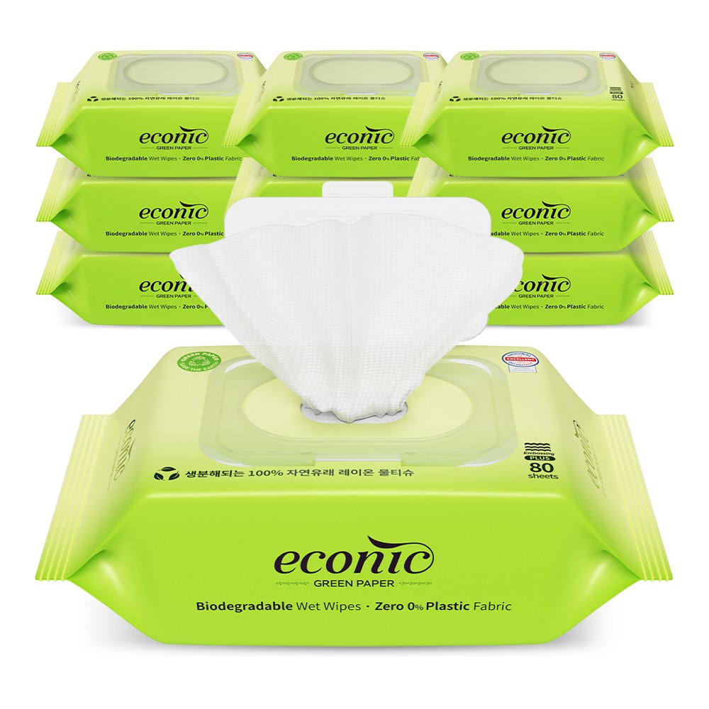 에코닉그린 엠보싱플러스 80매 60gsm 레이온100% 생분해원단 아기물티슈, 10개, 80매, 60g, 현재가 18,900원