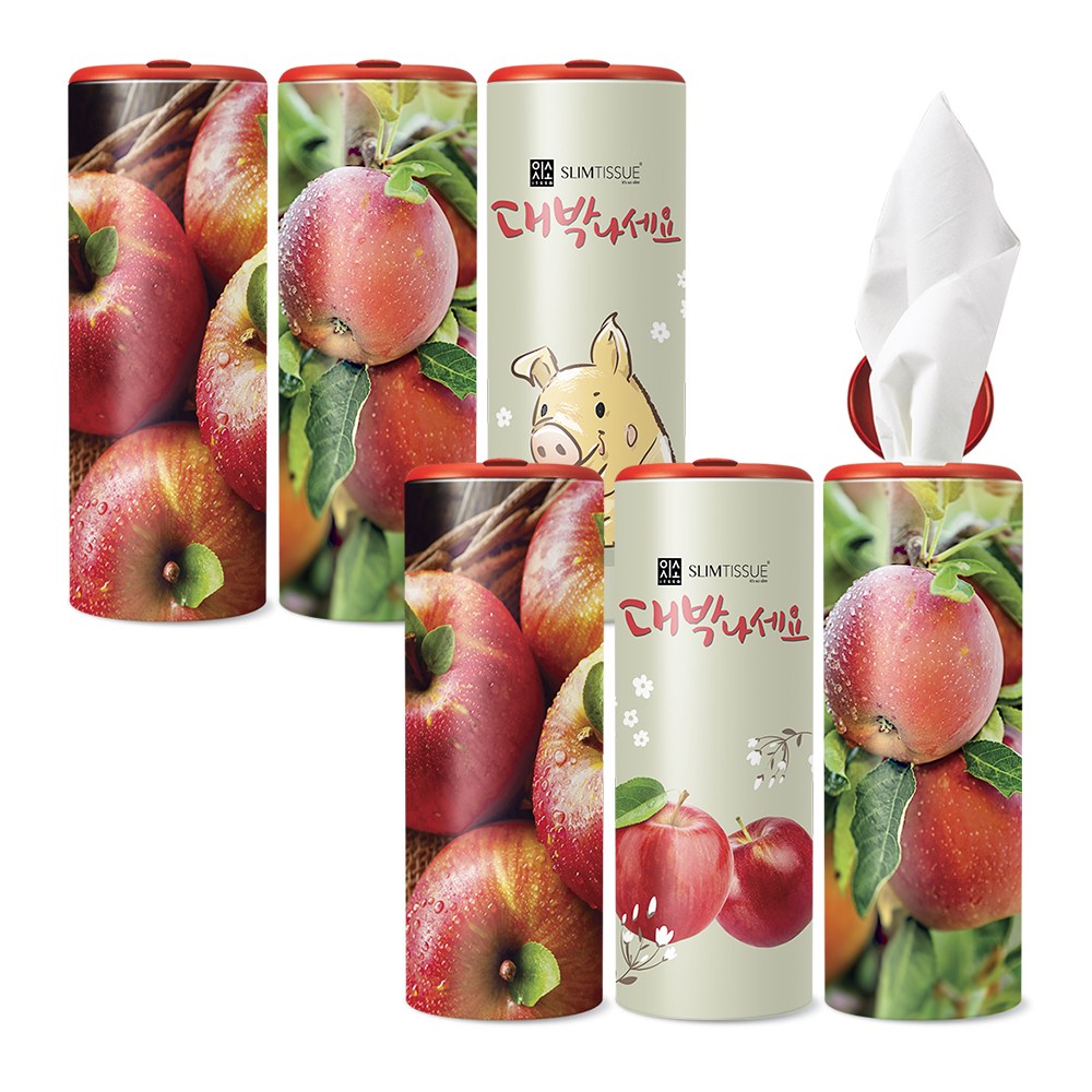 슬림티슈 6P [대박사과] / 차량용 휴대용 캔티슈 휴지 화장지 미니 원통형 원형 대나무 집들이 재물복 개업선물세트 풍수인테리어 13,600원