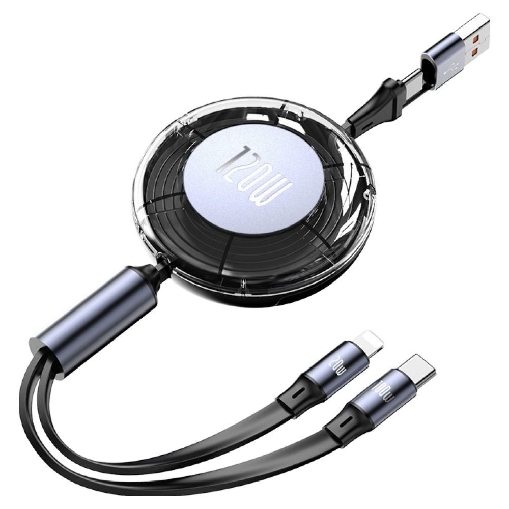 레드에셋 초고속 120W 2in1 충전 릴케이블, 1개, 블랙, 1.2m 9,900원