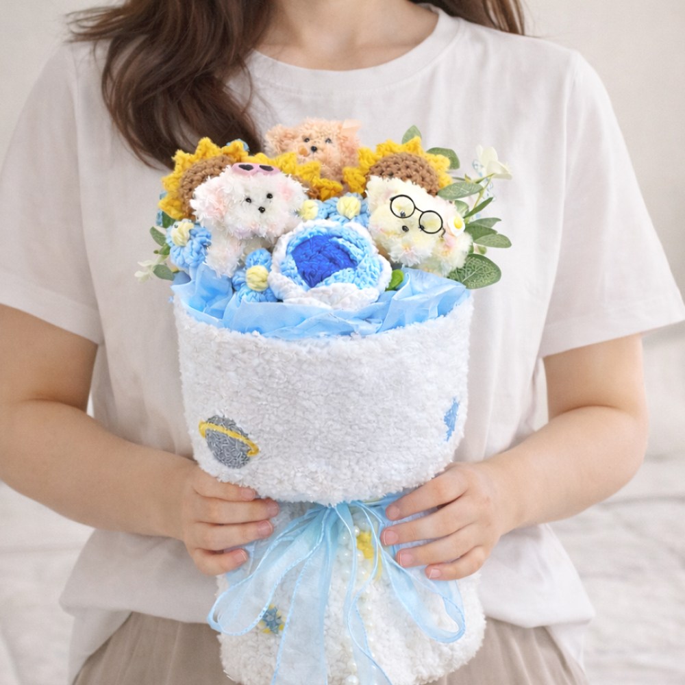 토이토 강아지 인형 꽃다발 종이가방 조화 졸업식 입학식 선물 세트, 1개, 블루, 30cm 22,900원