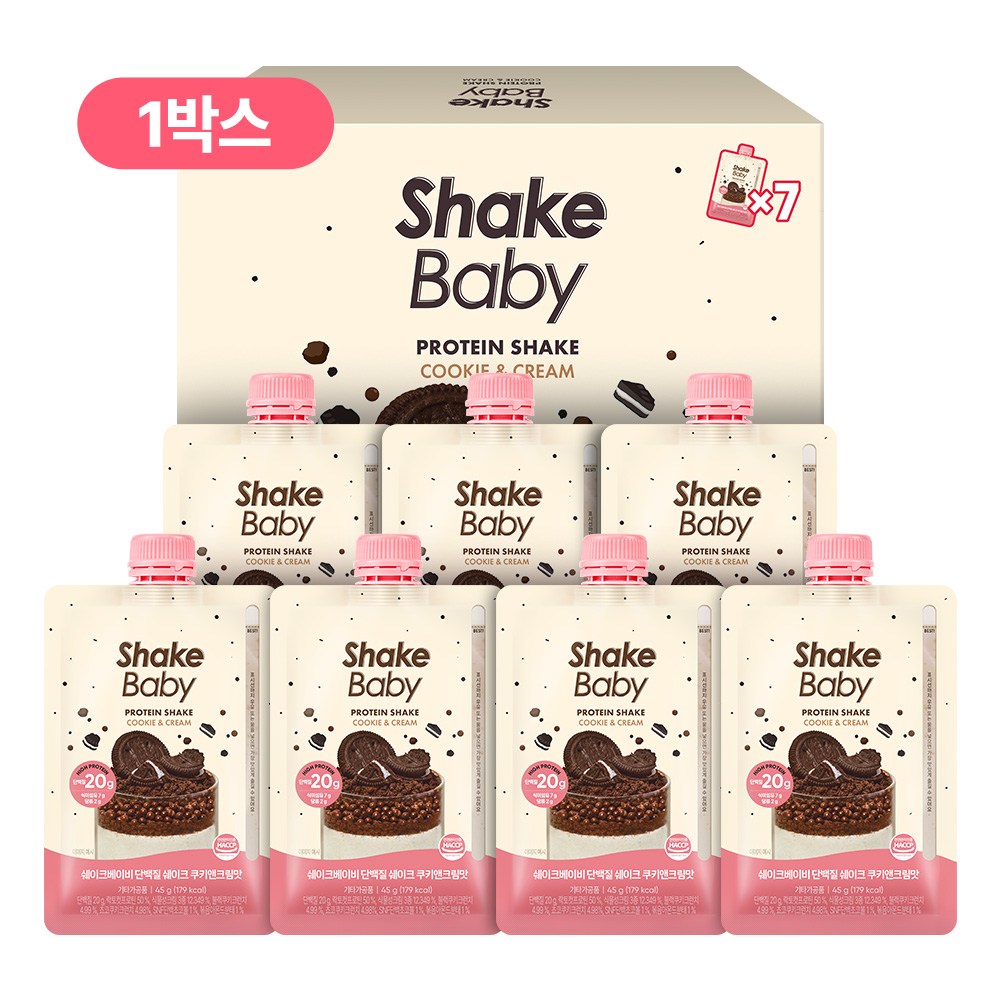 쉐이크베이비 단백질 쉐이크 쿠키앤크림맛 파우치, 7개, 45g 26,900원