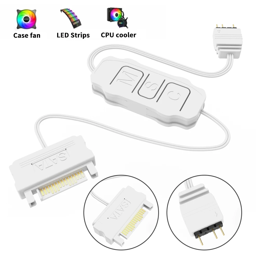 ARGB 컨트롤러 5V 3 핀 SATA 전원 공급 장치 미니 허브 컴퓨터 CPU 케이스 쿨 선풍기 LED 조명 라디에이터 6,500원
