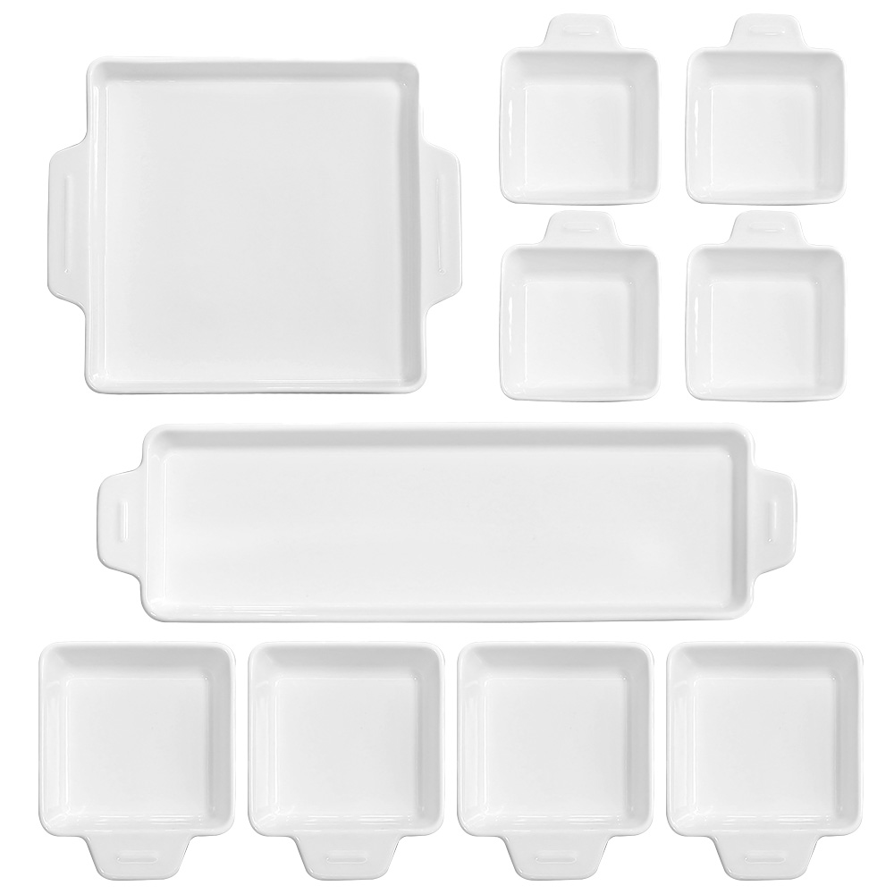 [SUNRISE MALL] 테이블 웨어 세라믹 나눔접시 케어플린 큰사각 직사각 앞접시/소스볼 활용 깔끔 플레이팅 화이트 접시세트, 1세트, 세라믹 나눔접시 10PCS 29,500원