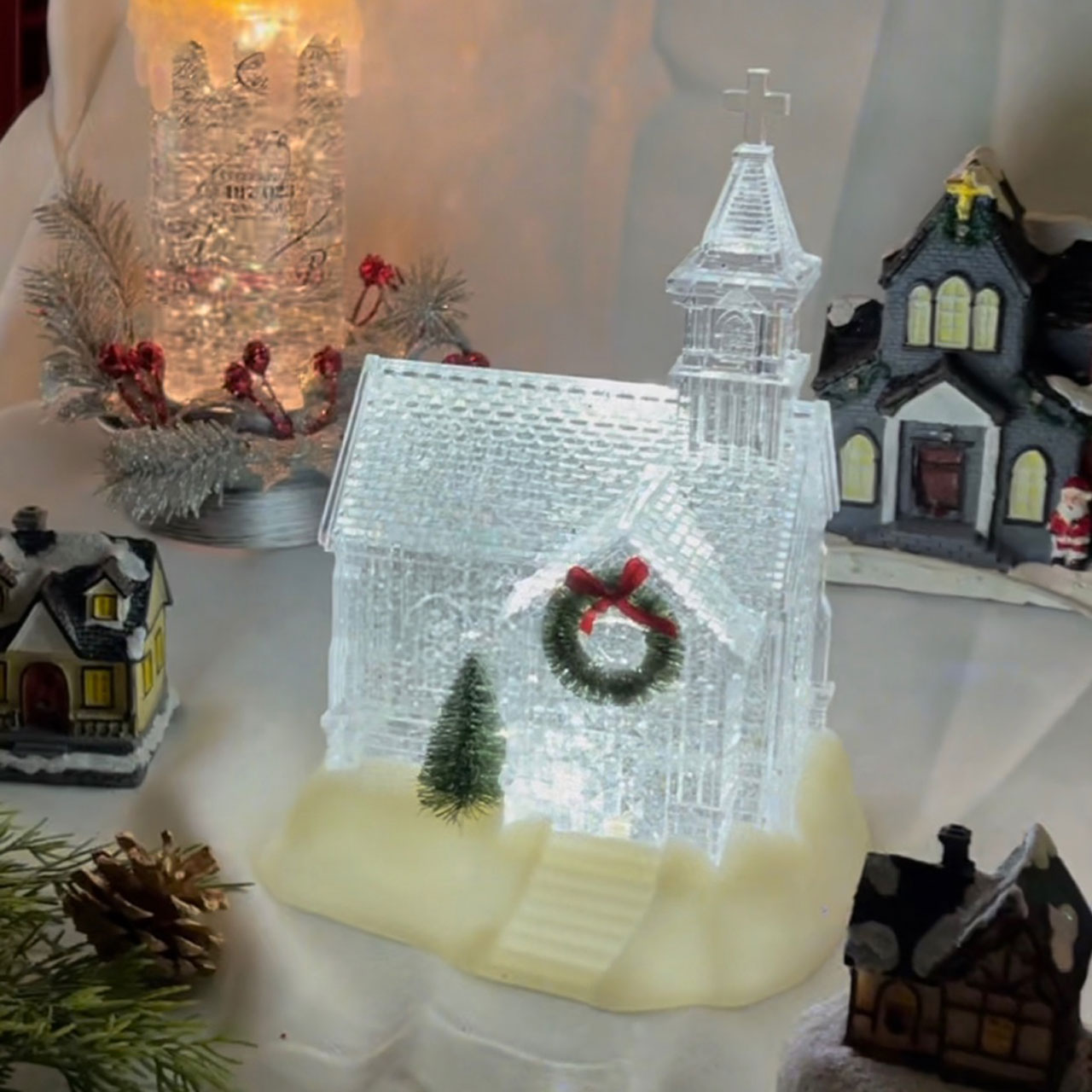 투명 교회 워터볼 오르골 아이스 하우스 무드등 크리스마스 장식 소품 35,020원