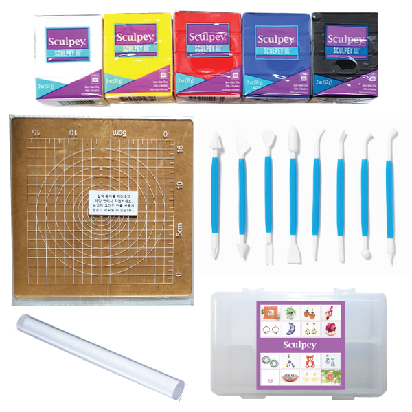 스컬피 초보세트/폴리머클레이 5색+도구 8종+보관함+설명서 32,450원