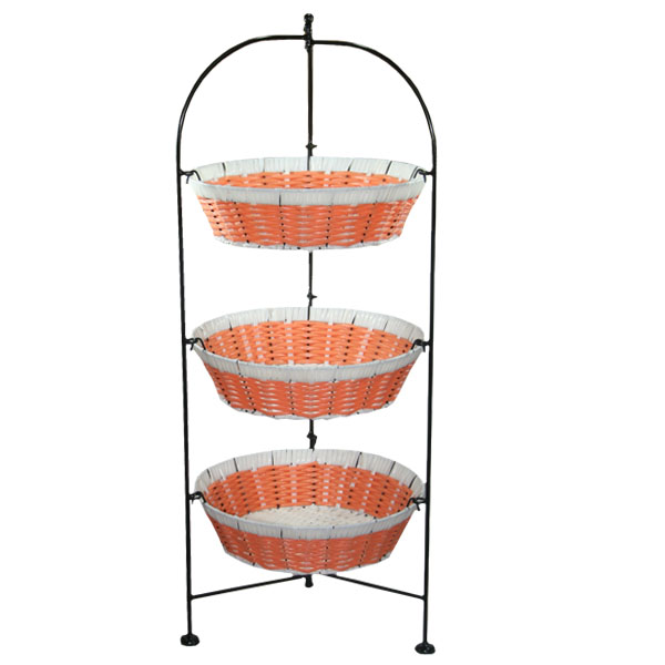 오렌지 3단 / 과일 pp 라탄 바구니 3칸 다이 베란다 빵 사무실 선반 수납함 야채 바스켓 주방 진열 채소 철제 코너장 테라스 트레이 카페 햄퍼 행거 전시 빵집 귤 바나나 진열장 48,000원