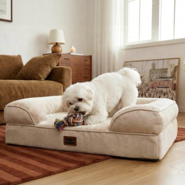 EHEYCIGA 메모리폼 함유 정형외과 반려견 강아지방석 사계절용 애견 강아지쿠션 푹신한 편안한 반려견 소파, 1개, 베이지색 51,190원
