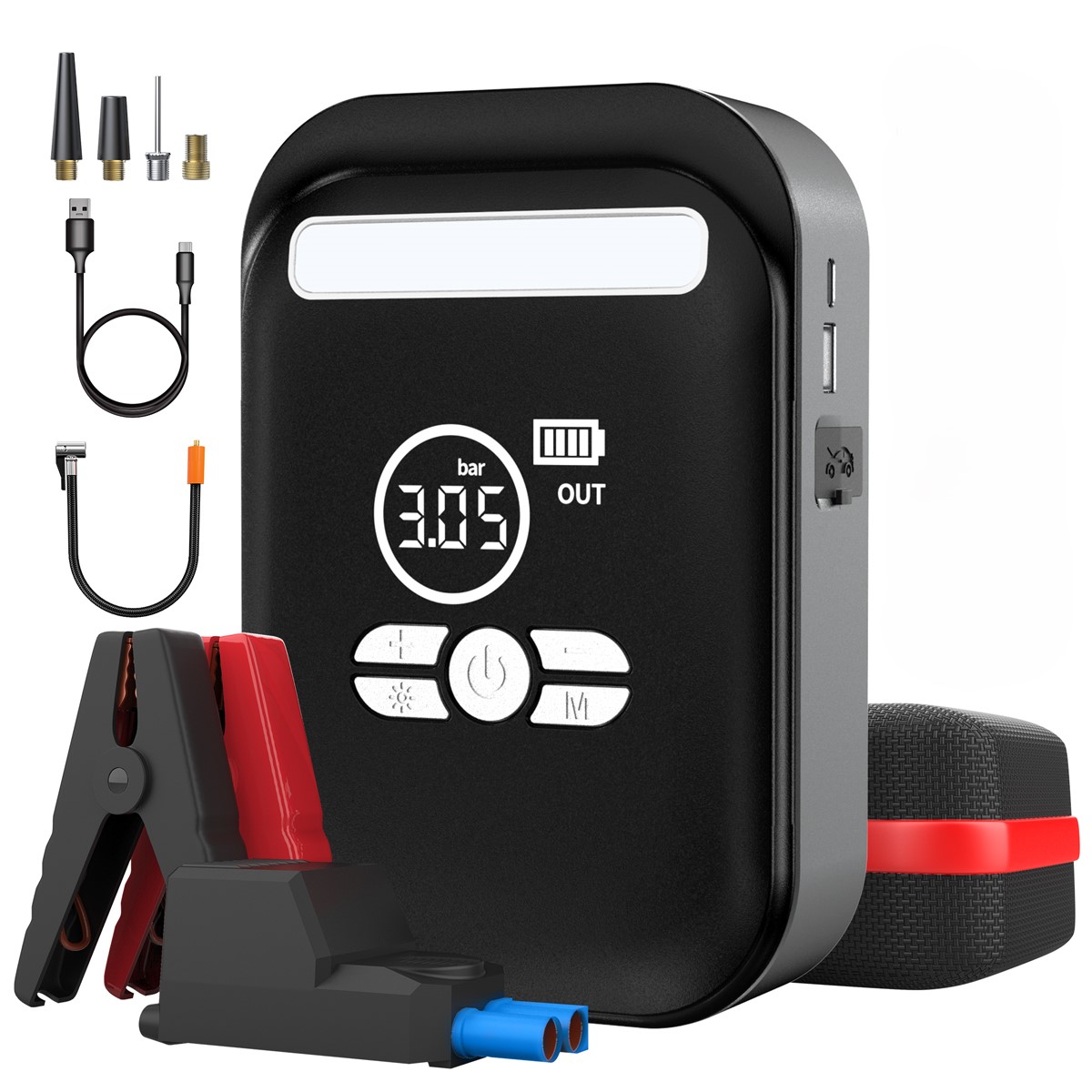 LADERIVE 긴급시동 보조배터리 8000A 비상시동 전원 자동차 타이어공기주입기 겸용 휴대용 타이어 공기압 모니터링 51,690원