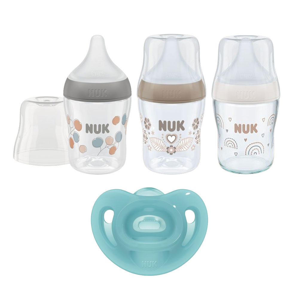 누크 퍼펙트매치 젖병 + 센서티브 쪽쪽이 체험팩 [유리젖병 1개+젖병 2개+쪽쪽이 1개], 1세트, 150ml, 센서티브 블루 + 레인보우 + 코튼 + 하트 34,900원