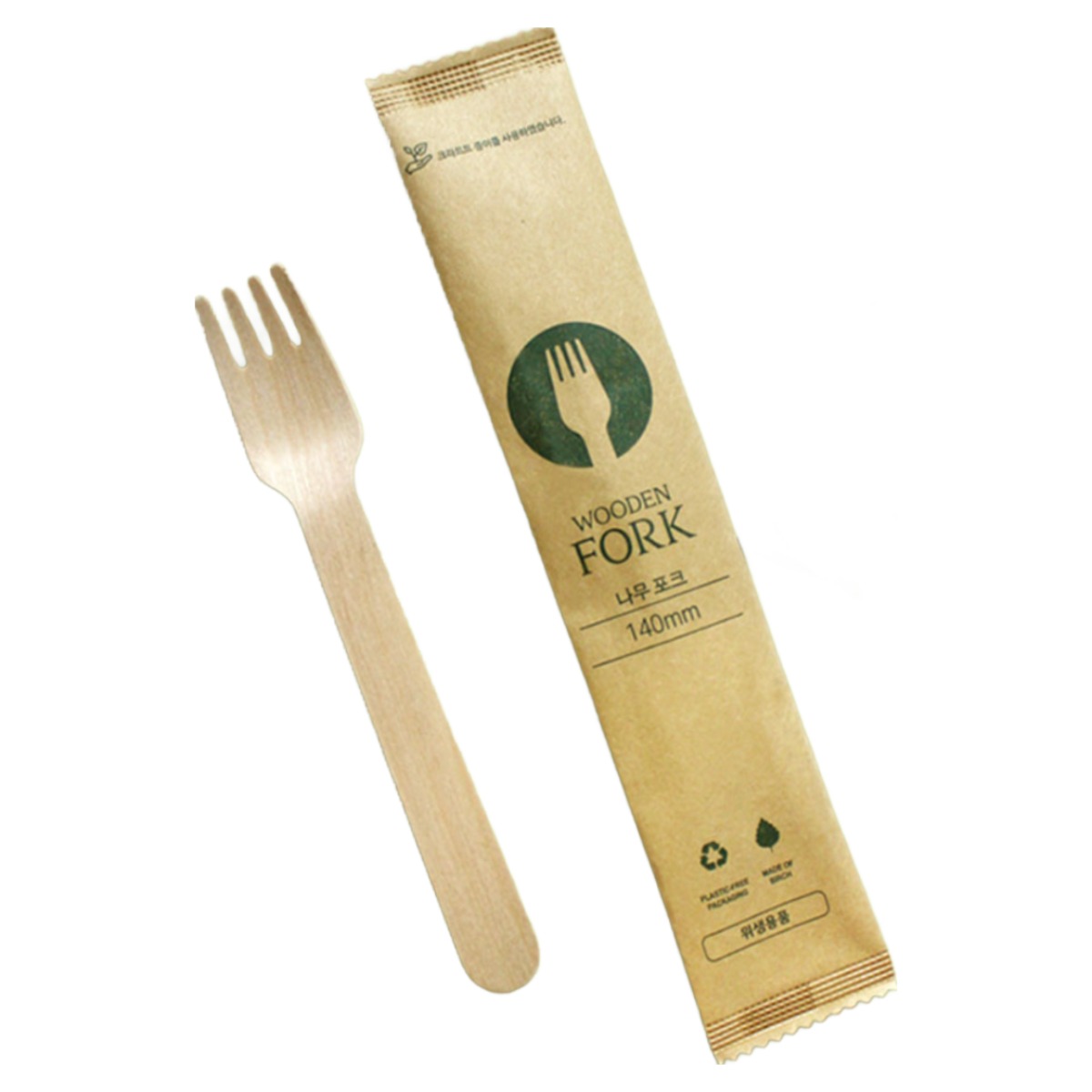 친환경 일회용 나무 포크 140mm 개별포장, 100개입 5,680원