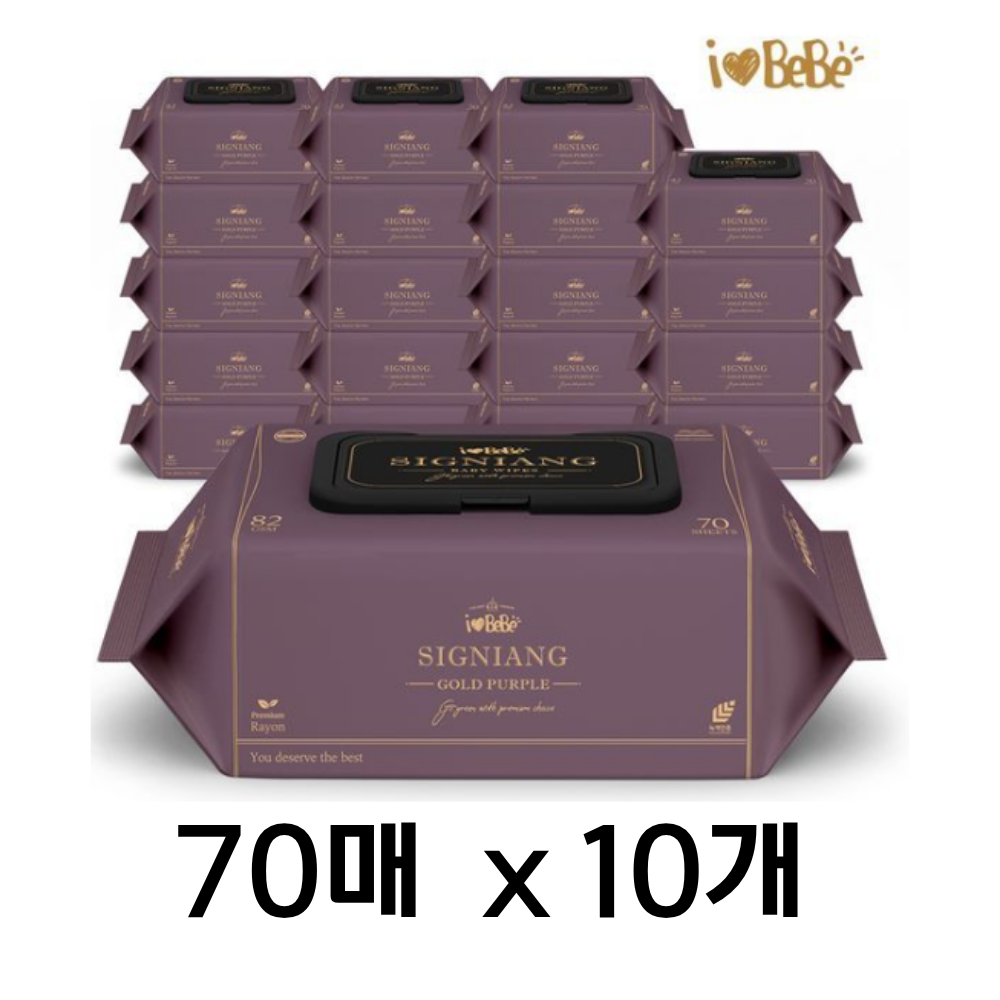 [아이러브베베] 시그니앙 골드퍼플 82g 70매 10팩 캡형 아기물티슈 28,700원