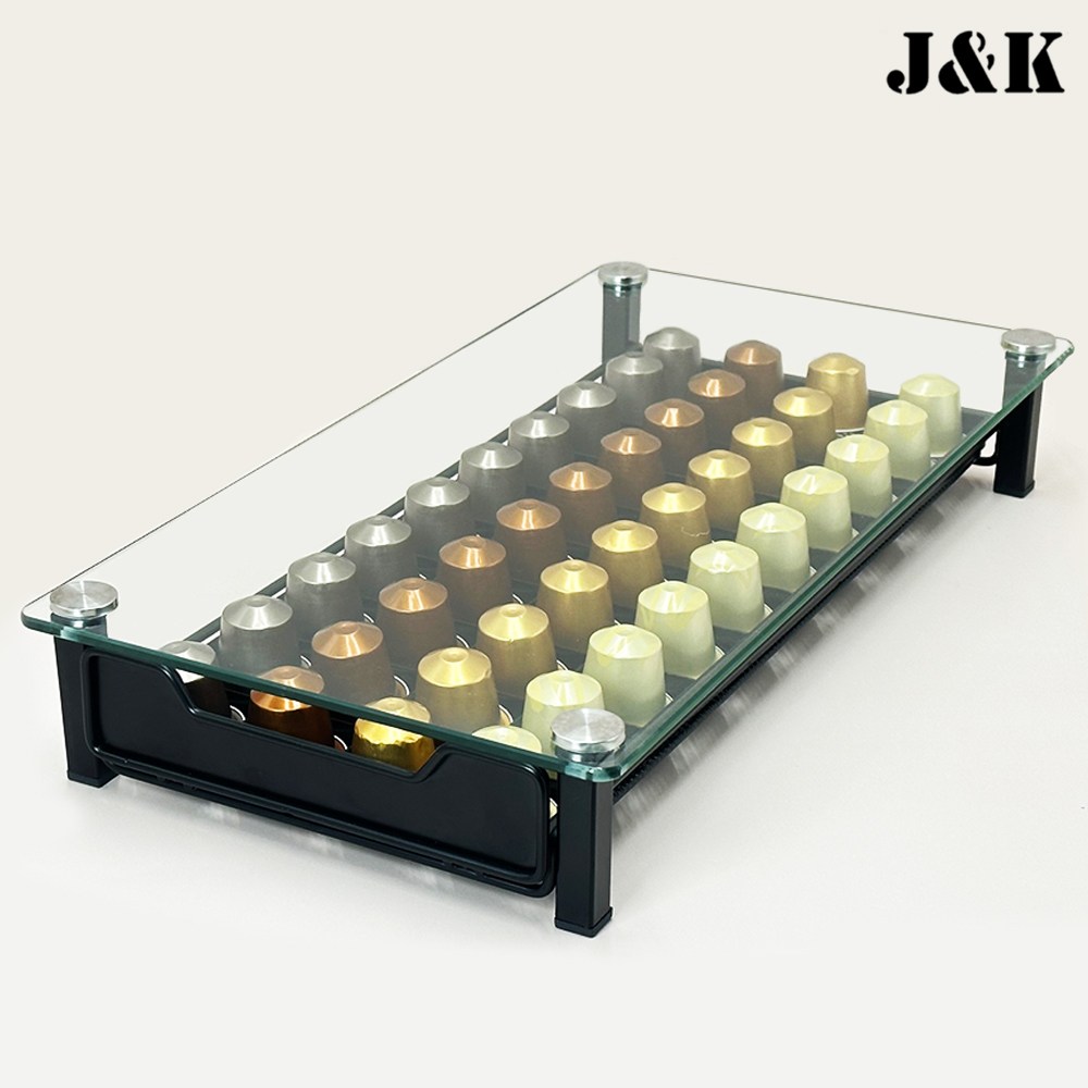 제이앤케이 네스프레소 커피 캡슐보관함 강화유리서랍 40구 블랙 호환용 19,800원