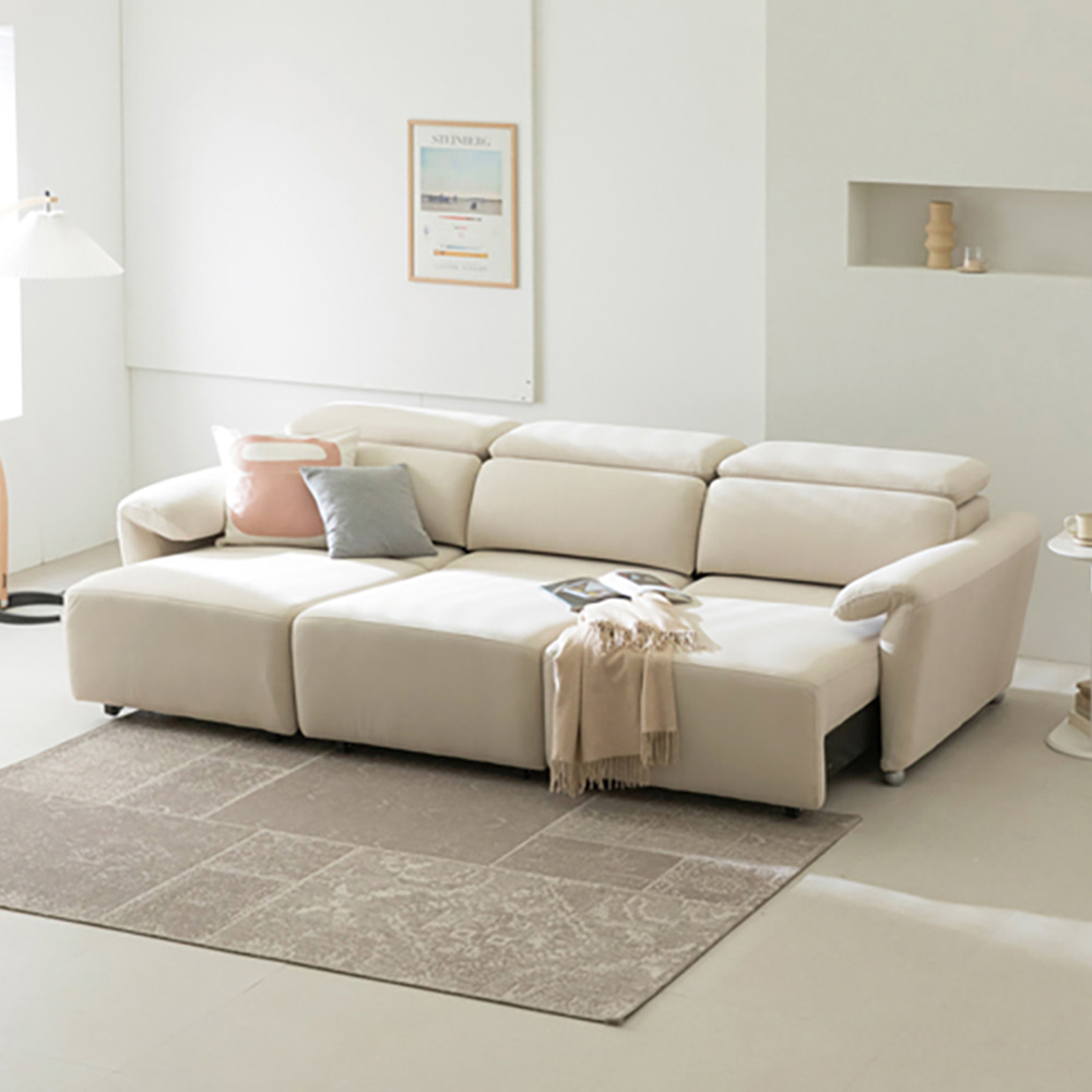 이태리 통가죽 루나 패브릭 전동 슬라이딩 4인용 소파(베이지) 3,740,000원