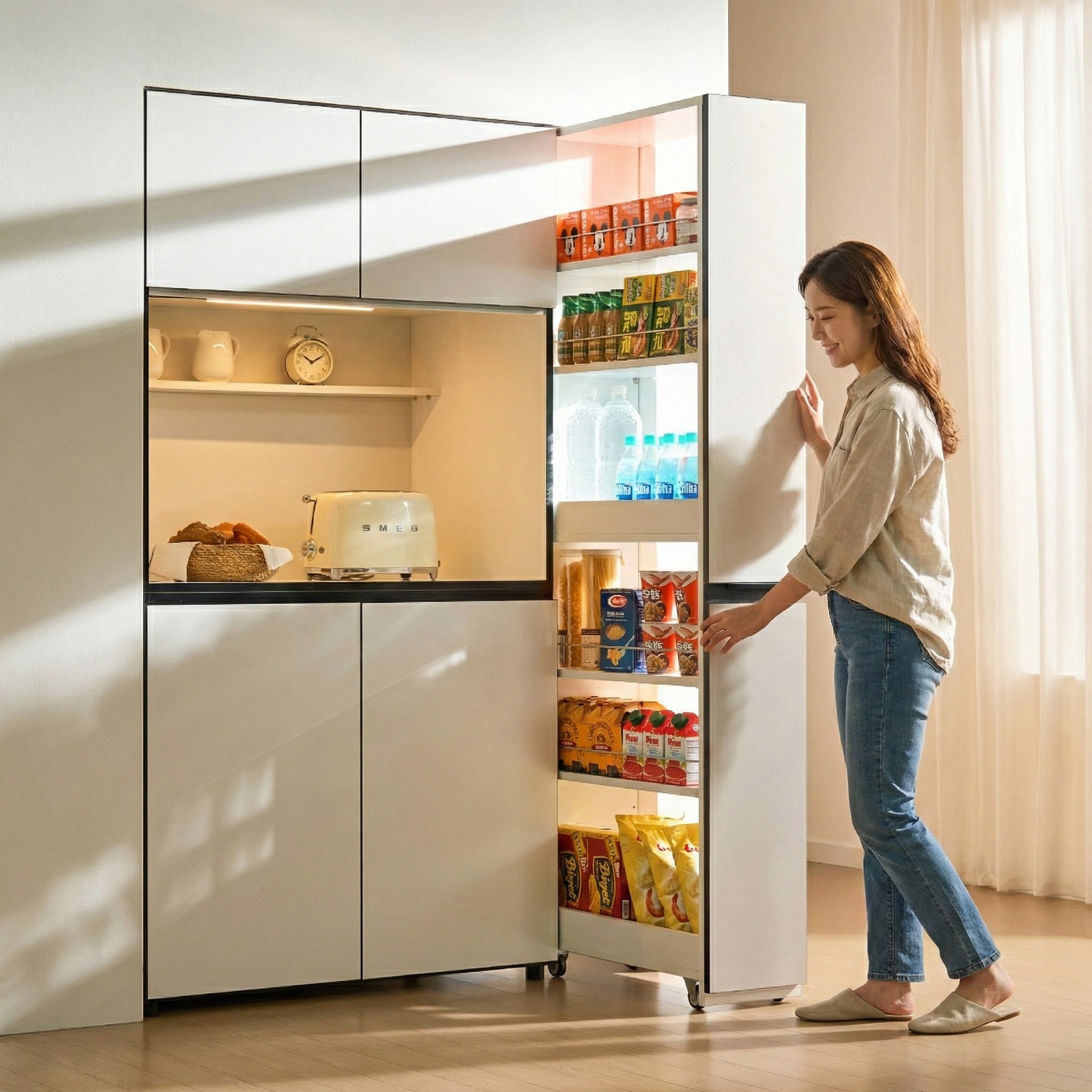 비크 슬라이딩 틈새장 150 주방 수납장 틈새 선반 냉장고장 빌트인장 팬트리장 96,030원