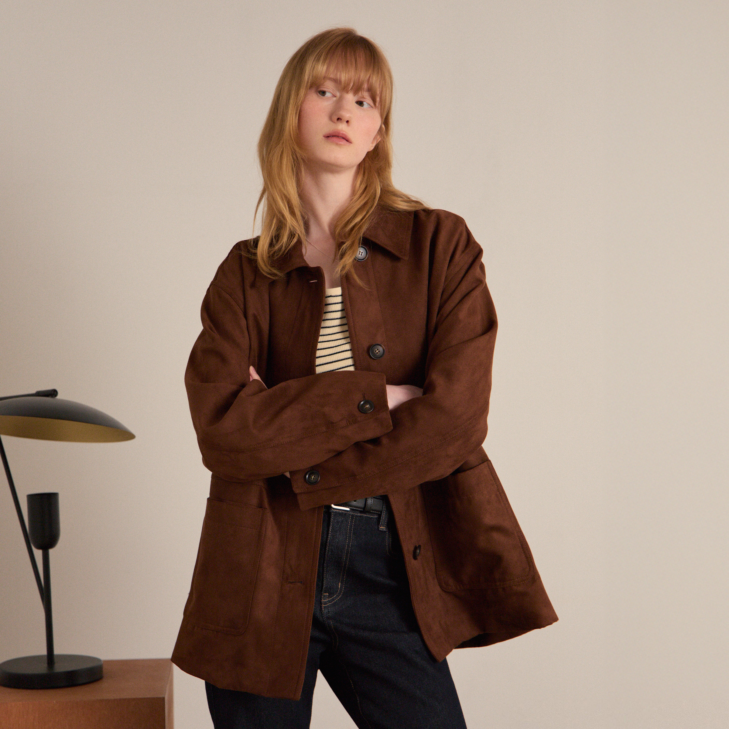 마인드브릿지 여성용 인조스웨이드 하프 자켓 MZJP6203 234,000원