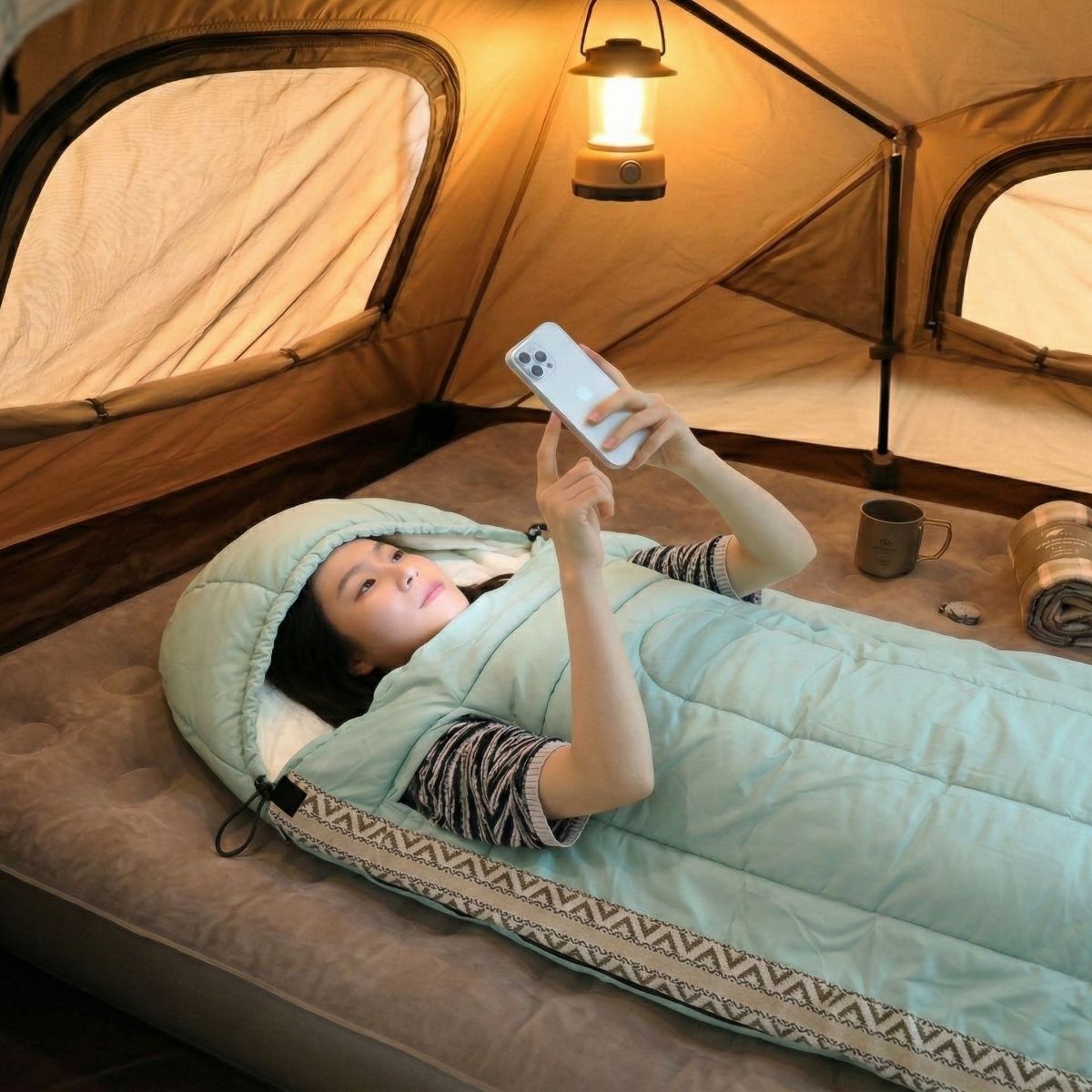 네츄럴캠프 프리미엄 모션프리 침낭 고급형 충전재 사계절용 대형, 220x80cm, 1개, 민트 1800g 오른쪽지퍼 29,500원