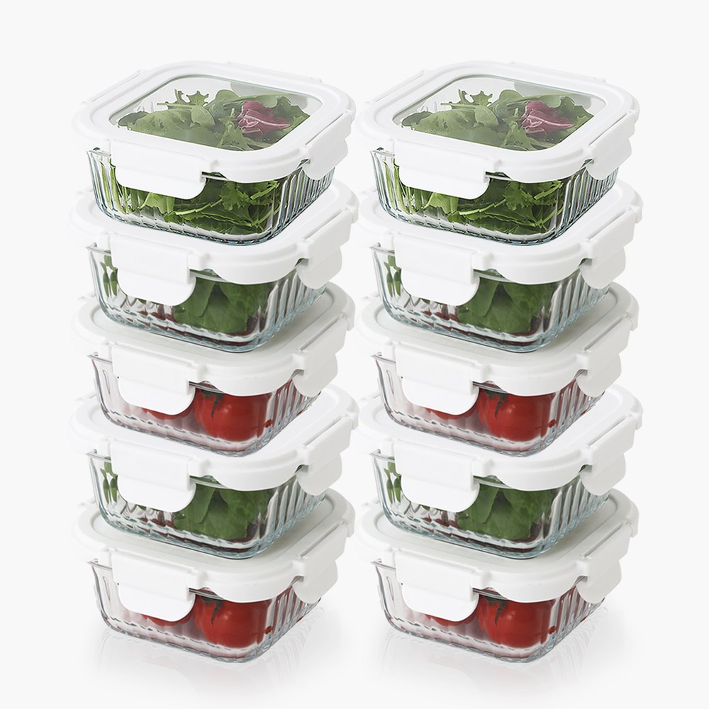네오플램 글라스캡 반찬통 밀폐용기세트 10P 정사각 320ml, 현재가 33,150원