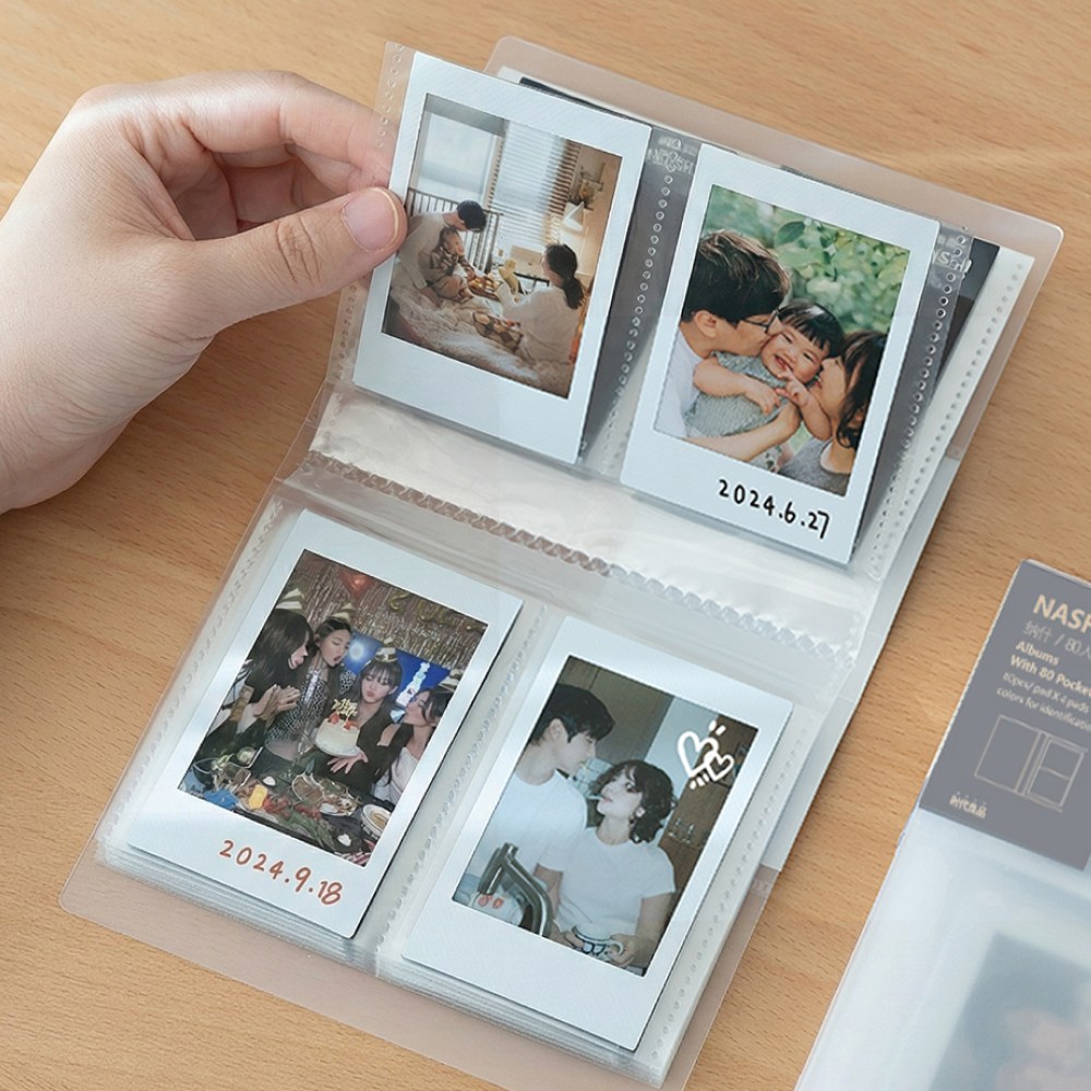 NIVORY 2칸 80매 추억 포토앨범 인생 사진첩 네컷 폴라로이드 카드 바인더 스티커사진 연예인 포토카드 명함집, 80매, 화이트 4,000원