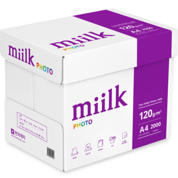 miilk 한국제지 밀크포토 복사용지 컬러프린터전용지 120g A4 210 x 297 mm, 2000매입 50,480원