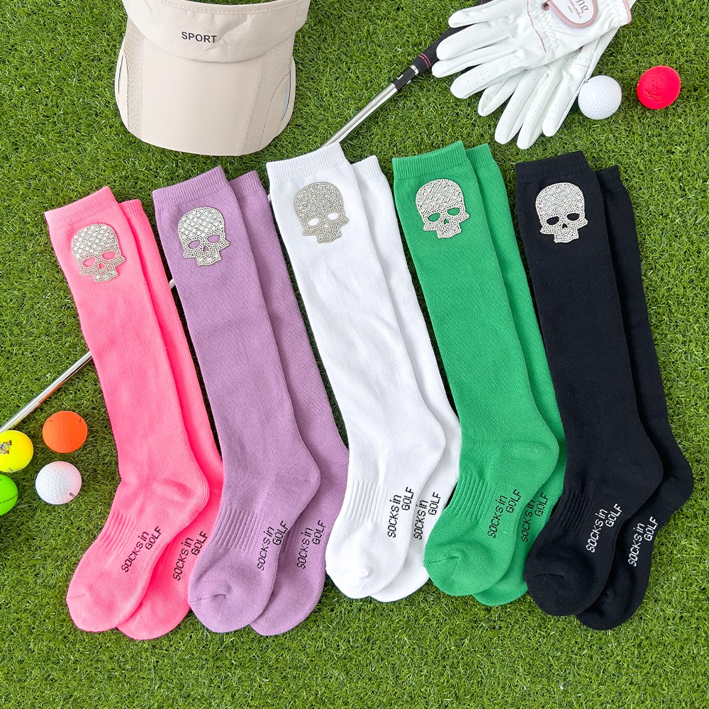 두꺼운 쿠션 해골 골프니삭스 스포츠전용 푹신한 파일 여자 여성 골프 양말 니삭스, 형광핑크 9,900원