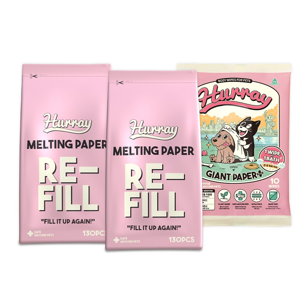 허레이 멜팅페이퍼 반려동물 물티슈 130매 본품&리필 세트 + 자이언트페이퍼 바디티슈, 1세트 36,000원