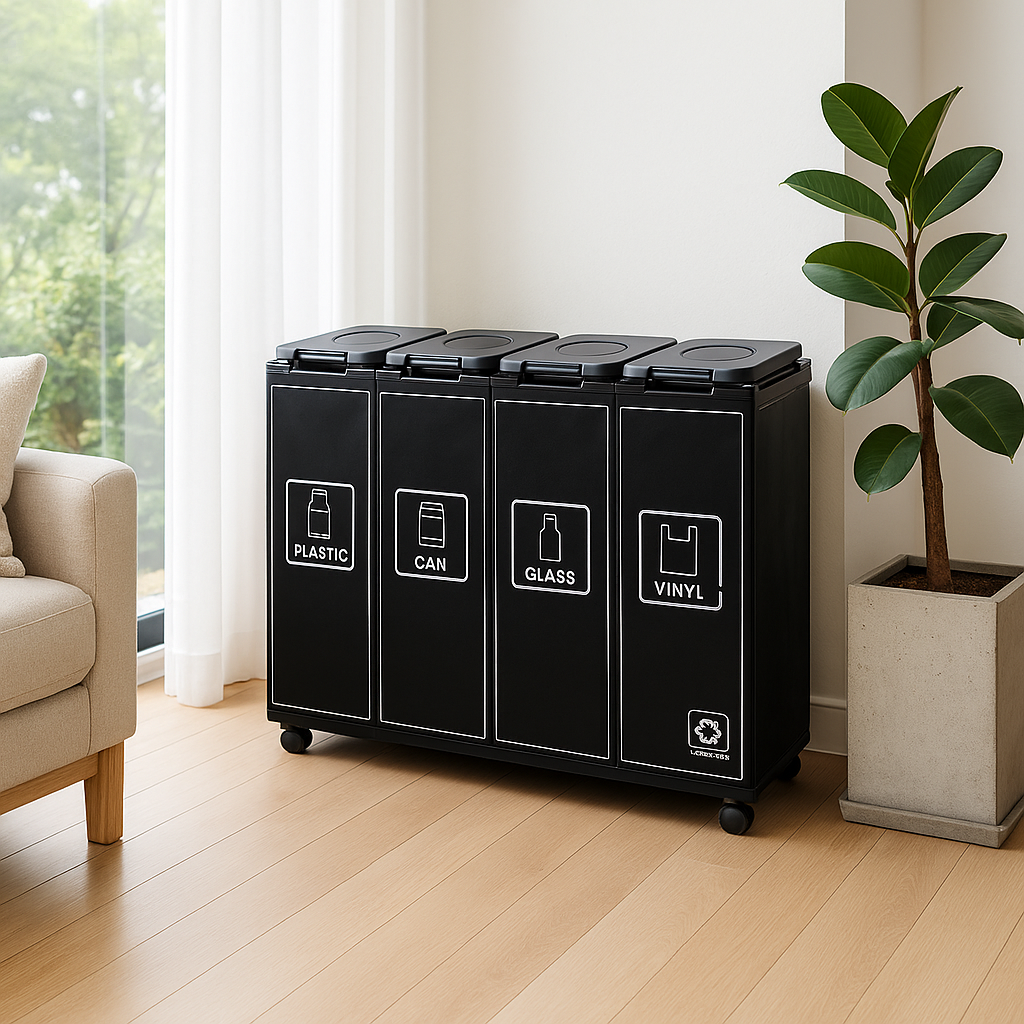 [공간앤] 대용량 튼튼 커버 4단 분리수거함 / 전용 비닐 /전용 스티커 포함 / 36,660원