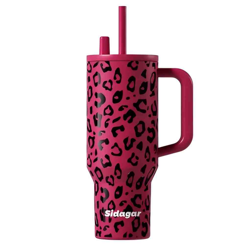 Sidagar 대용량 스테인리스 빨대텀블러 손잡이텀블러 차량 탑재 휴대용 보온보냉컵, 1개, 1200ml, 레오파드 57,200원