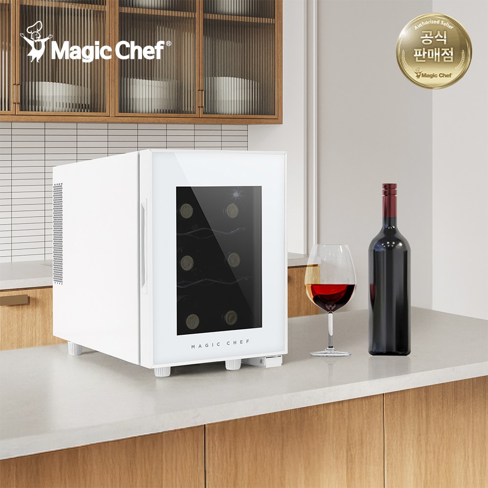 [공식판매] 매직쉐프 미니 와인냉장고 6병 와인셀러 화이트에디션 저소음 무진동 와인거치대 반도체 냉각, MEW-6DW, 화이트에디션 149,000원