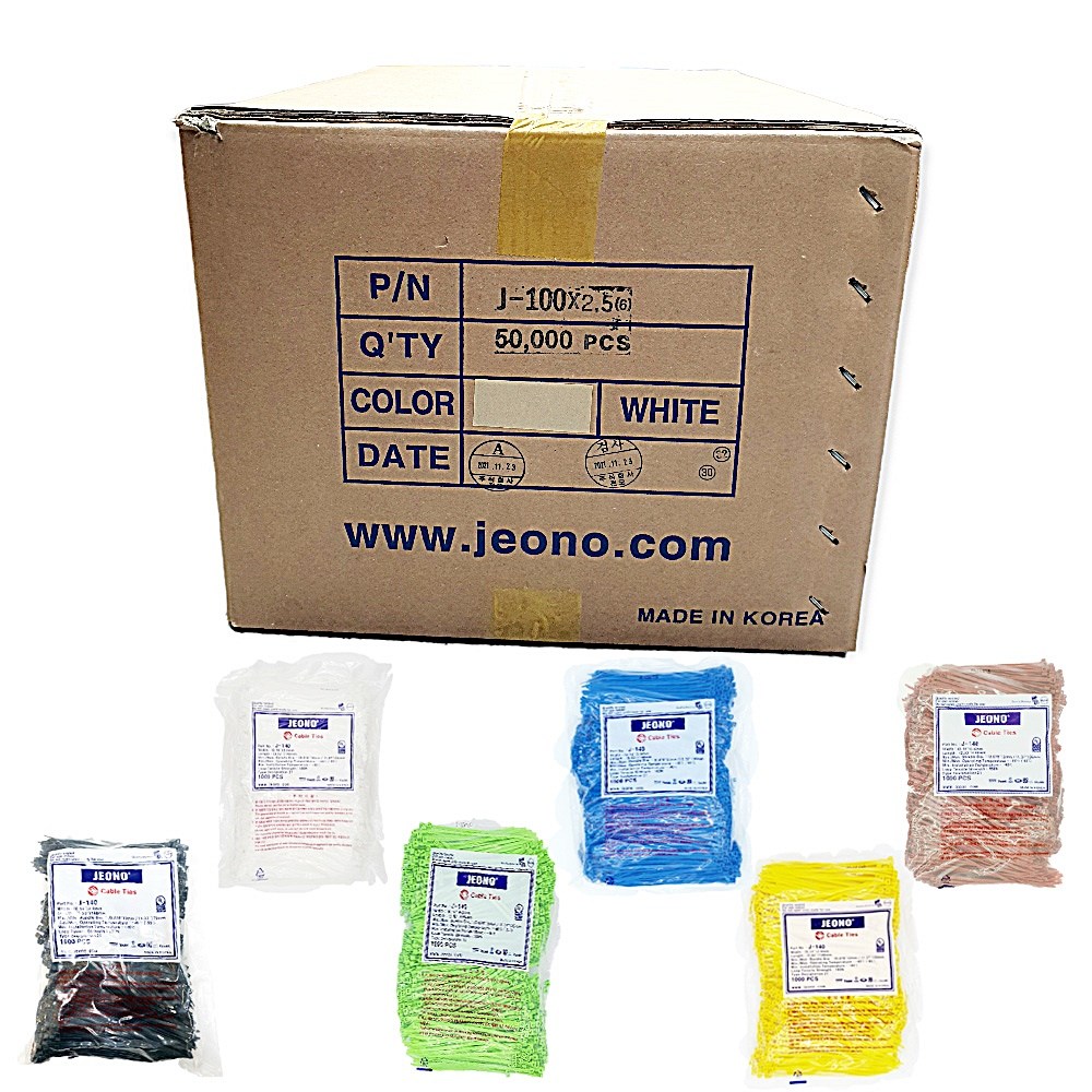 국내생산 전오 케이블타이 박스판매 선정리 전선정리 다양한 색상 백색 흑색 적색 청색 녹색 황색 270MM 16봉 박스판매 케이블 정리 359,000원