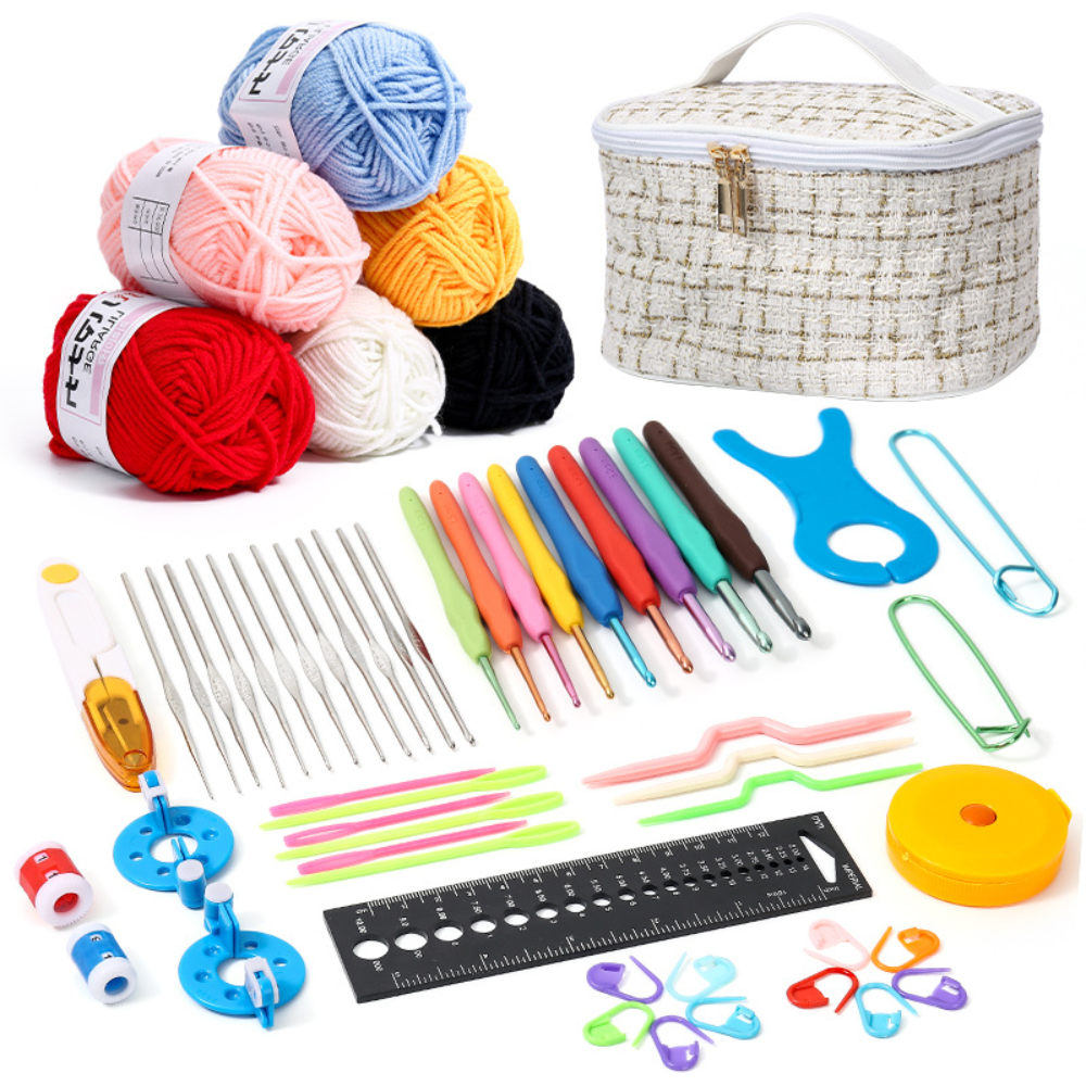 코바늘 뜨개질 입문 올인원 DIY 세트 수납가방 포함, 1세트, 화이트 28,500원