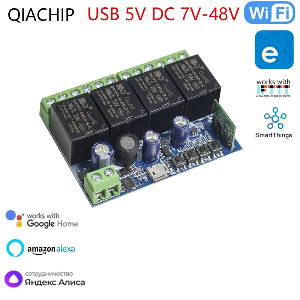 4CH 스마트 와이파이 스위치 스마트 릴레이 모듈 EWeLink Google 홈용 DC 5V 12V 24V 48V 무선 스위치 타이머 전화 원격 제어 20,700원