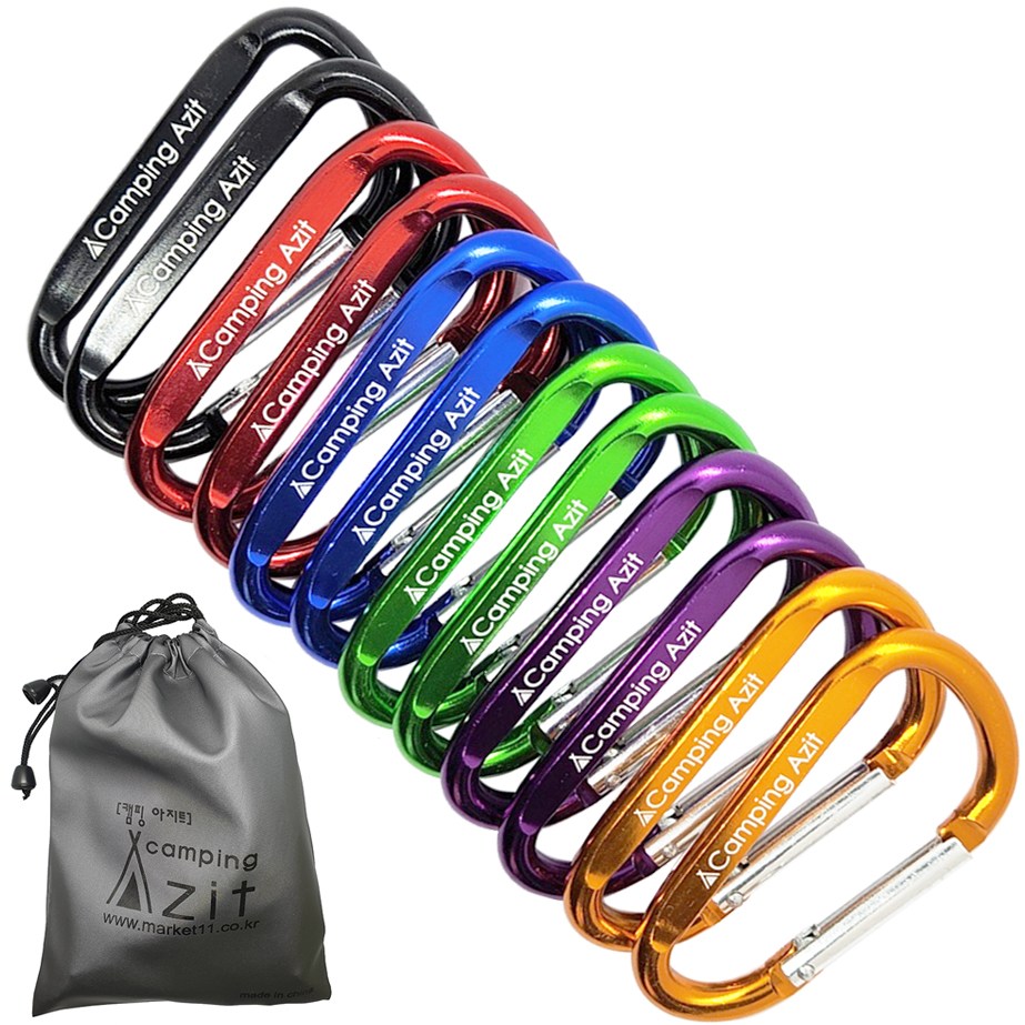 캠핑아지트 BIG 8호. D형 카라비너 8cm 12pcs + 방수주머니, 블랙,레드,블루,바이올렛,그린+옐로우 9,980원