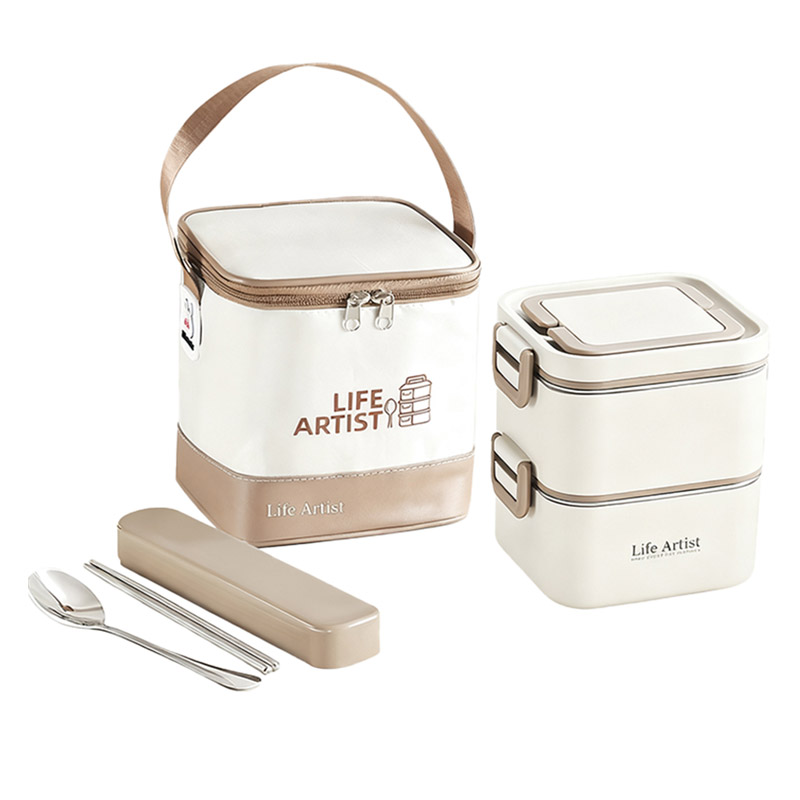 SoBuy 304 스테인리스 사각 보온 도시락 2단 + 수저 + 도시락 가방 세트 18,500원