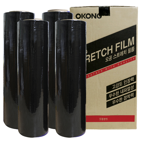 오공 검정색 청색 스트레치필름 공업용랩 4롤 1박스 (20mic x 500mm x 400m), 검은색 스트레치필름 94,200원