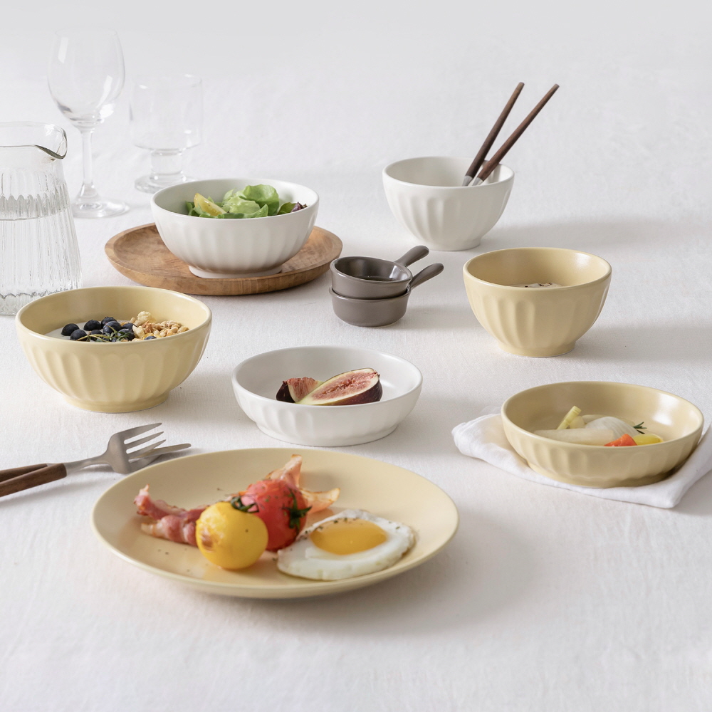 쓰임 마일드 매트 2인 식기 세트 9p, 크림 + 에그, 식기 9p, 1세트 48,900원