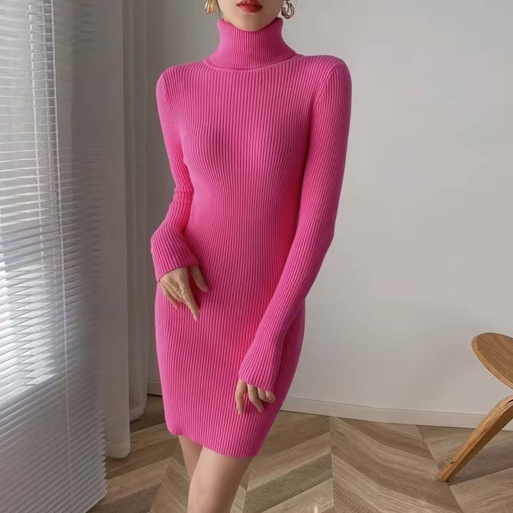 TKX 여성용 고급스러운 니트 미니 원피스 긴소매 슬림핏 가을 겨울 반목 스판 17,990원