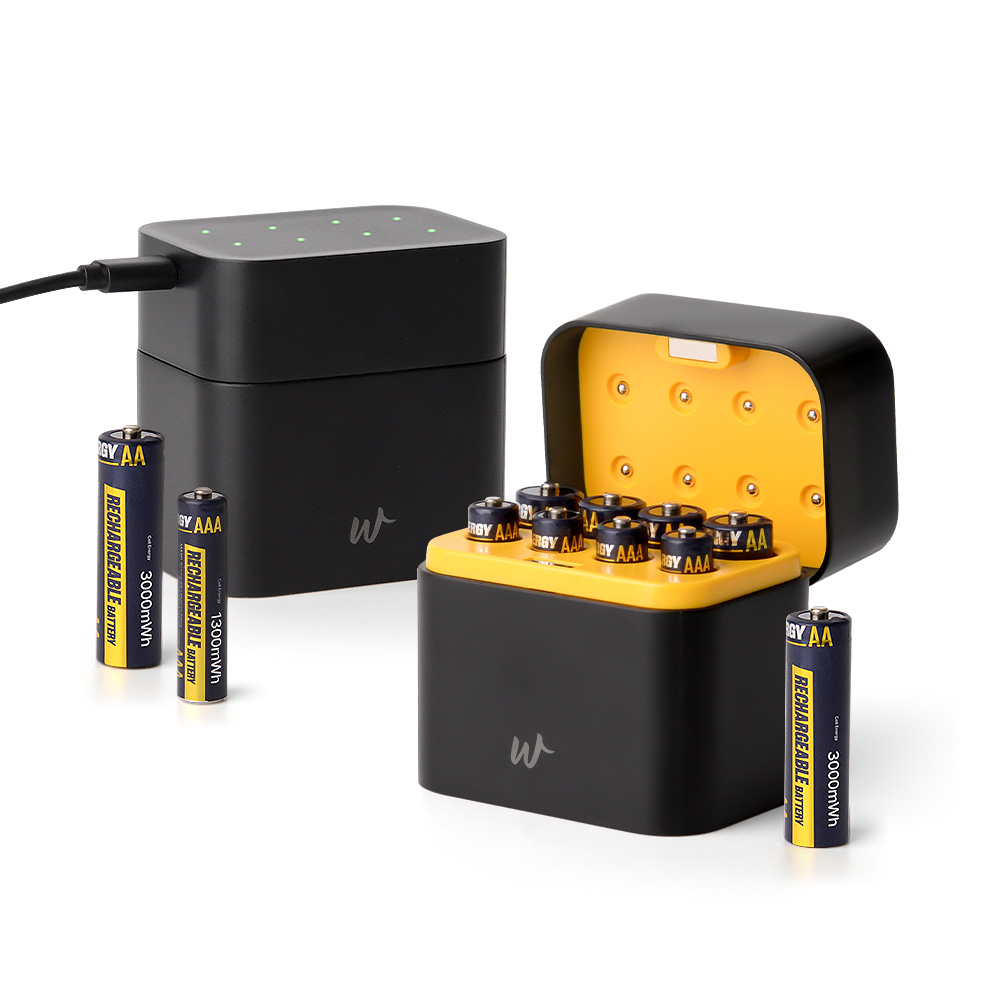 휴우 8구 건전지 충전기 크래들 + AA건전지 4p + AAA건전지 4p WH-RB1 충전식 리튬 이온 배터리 장난감 건전지 재사용 충전지 C타입 충전, 1세트 54,800원