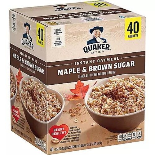 퀘이커 인스턴드 오트밀 메이플 브라운 슈거 시리얼 Quaker Instant Oatmeal, 40개 40,280원