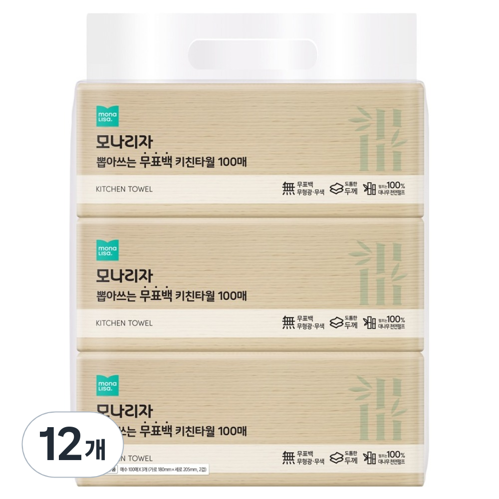 모나리자 뽑아쓰는 무표백 천연펄프 키친타올, 100개입, 12개 19,040원
